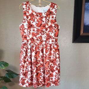 Modcloth Bea & Dot Dark Orange and White Floral Dress Large